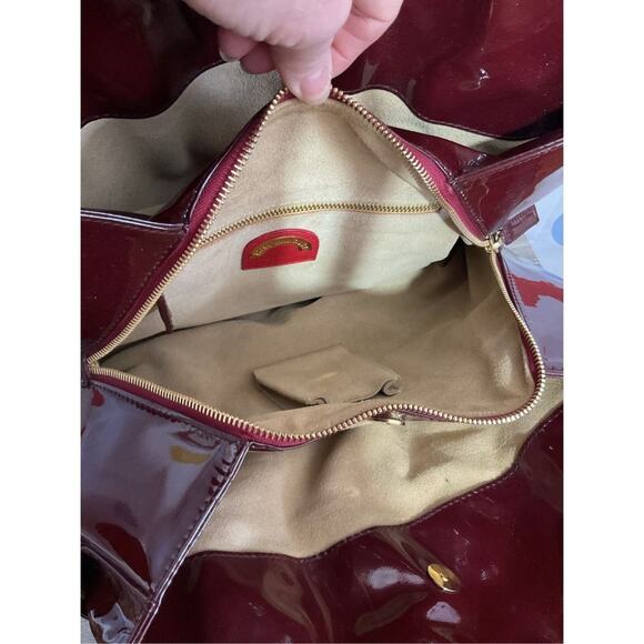 Jane August Designer Genuine Leather Made in Italy Burgundy Patent Large Bag Sat - Picture 7 of 16